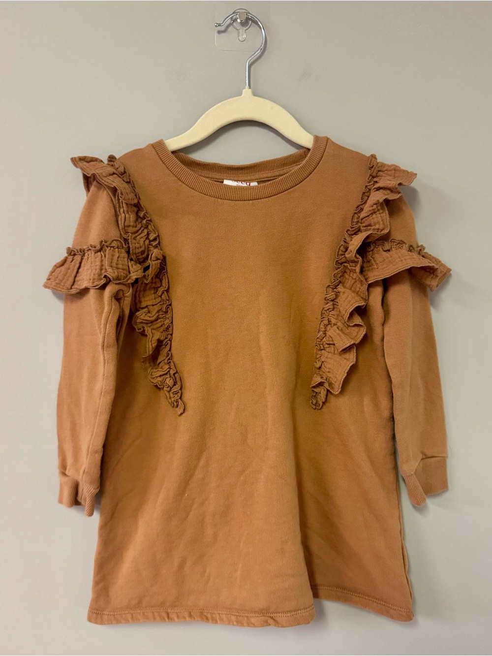 Seed Heritage Ruffle-Shoulder Dress in Camel Brown